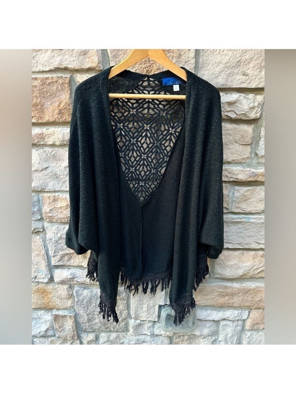 Blue Rain black Poncho/Wrap with defined sleeve openings Size Large made in USA